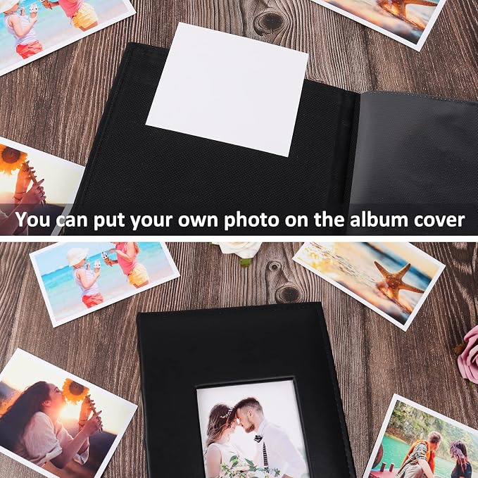 RECUTMS Photo Album 4x6 for 300 Photos Leather Family Pictures Book Black | Black Page, Horizontal Pockets, Small Album for Anniversary, Wedding, Graduation Photobook, DIY Cover Window, Birthday Gifts - Image 6