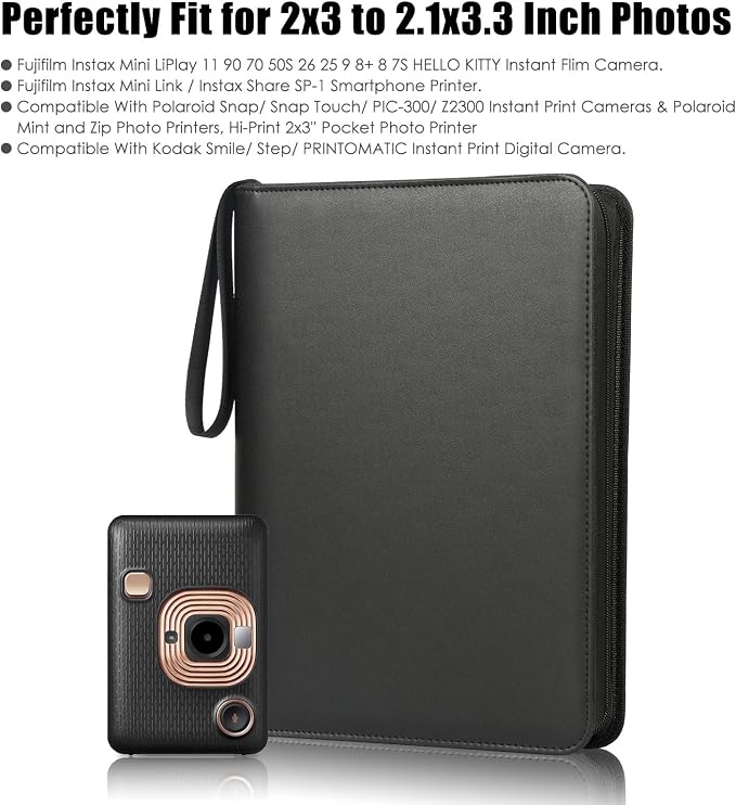 Veicevol 540-Pocket 2x3 Photo Album for Instax Mini and Polaroid, Black | PU Leather Cover Keeps, Fits Instax Mini and Polaroid 2x3 Photos, Protects Travel, Wedding and Family Memories - Image 2