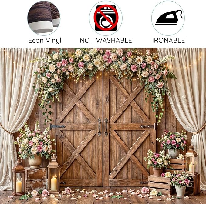 5x4ft Wedding Backdrop Rustic Floral Flower Wooden Wall Backdrop Bridal Baby Shower Ceremony Photography Background Shabby Chic Countryside Western Anniversary Wedding Party Birthday Photo Prop - Image 7