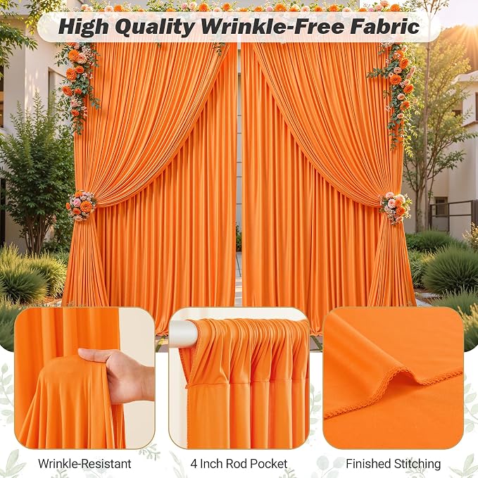 24ftx10ft Wrinkle Free Orange Backdrop Curtain - 10 Feet Photography Backdrop Drapes, Silky Polyester Back Drop Cloth for Wedding Baby Shower Balloon Arch Background - Image 5