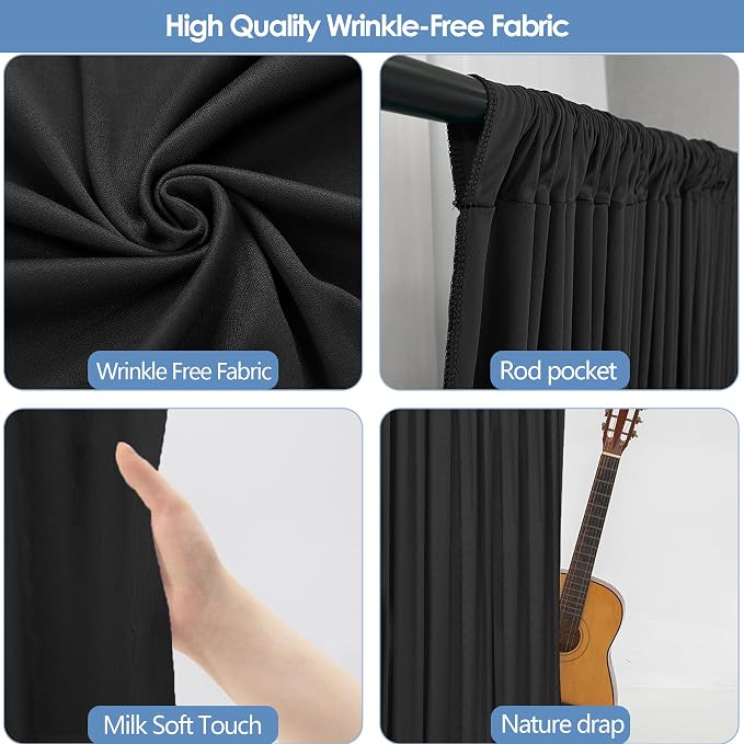 40x10ft Wrinkle-Free Black Backdrop Curtain for Parties Soft Fabric Drapes Wedding Black Curtain Backdrop for Birthday Party Decorations Background for Photography 5x10ft, 8 Panels - Image 4