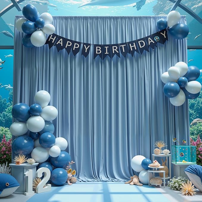 30 ft x 10 ft Wrinkle Free Dusty Blue Backdrop Curtain for Parties, 6 Panels 10ft Polyester Dusty Blue Photo Backdrop Drapes for Graduation Birthday Wedding Party Stage Curtains - Image 4
