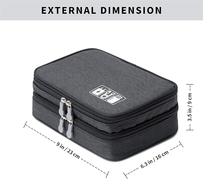 mygreen Electronic Accessories Organizer Bag, Waterproof Double Layer Travel Storage Case with Adjustable Padded Dividers, Portable Hard Pouch for Cables, Charger, Power Bank, Phone, Hard Drive Black - Image 4