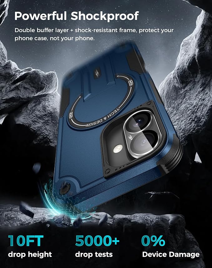 Goton 3 in 1 for iPhone 16 Plus Case with Privacy Screen Protector Blue | Glass Camera Lens Protector,Compatible for MagSafe,Invisible Kickstand, Shockproof Phone Cover for iPhone16 Plus - Image 4
