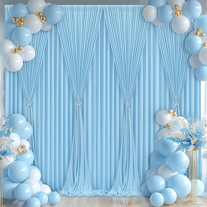 Blue Backdrop Curtains 10 Panels - Wrinkle-Free Light Blue Curtains Polyester Photography Drapes Photo Background for Baby Shower Birthday Party Decorations- 40 X10FT - Image 2