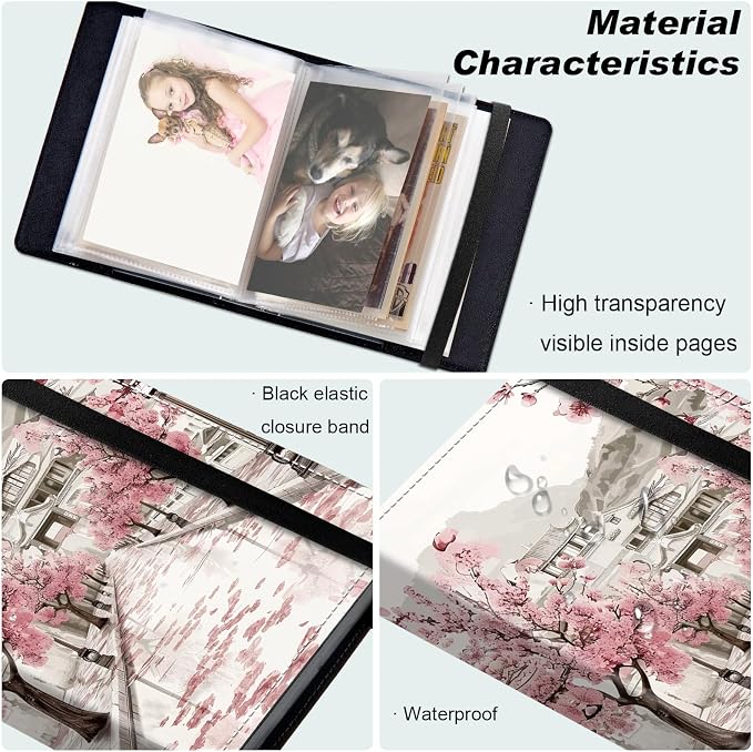 Small Photo Album 5x7, 60 Pockets Holds 120 Photos, Slip-in Pocket Photo Album with Black Elastic Band for Family Wedding Baby Travel Pictures, Cherry Blossom - Image 5