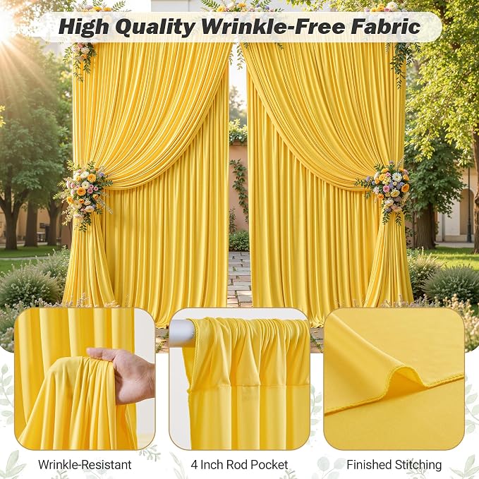 16ftx10ft Wrinkle Free Yellow Backdrop Curtain - 10 Feet Photography Backdrop Drapes, Silky Polyester Back Drop Cloth for Wedding Baby Shower Balloon Arch Background - Image 6