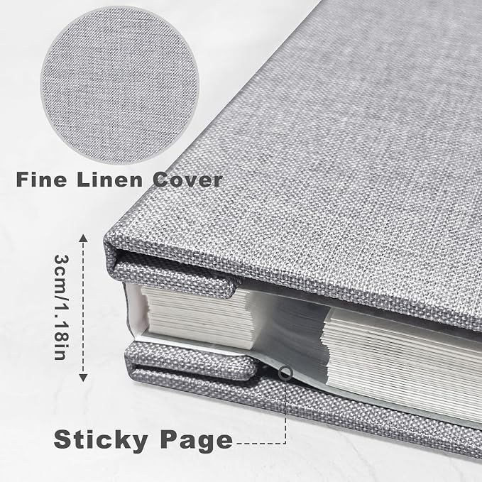 Large Photo Album Self Adhesive, DIY Scrapbook Album for 600 Photos, 13"x12.6" 120 Pages Light Grey Linen Cover Memory Book - Image 3
