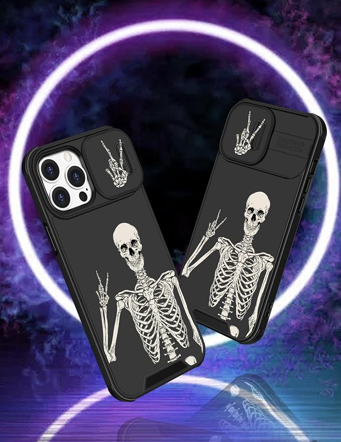 (2in1 for iPhone 15 Pro Case Skull Skeleton for Women Cute Phone Cover Boys Gothic Spooky Funny Cool Black Fashion Teen Design with Slide Camera Cover Protective for iPhone 15 Pro Cases 6.1'' - Image 4
