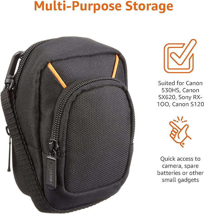 Amazon Basics Large Point and Shoot Padded Camera Case with Adjustable Shoulder Strap, Belt Loop, Interior Dimension 5.2 x 3.2 x 1 inches, Black - Image 5