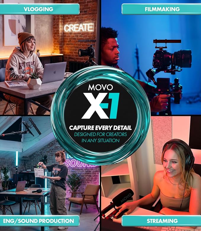 Movo X1 Supercardioid Shotgun Microphone - 3.5mm/XLR/USB-C Camera Mic for DSLR, Smartphones, and Computers - Professional Boom Microphone with Advanced Audio Controls, Tripod, and Accessories - Image 3