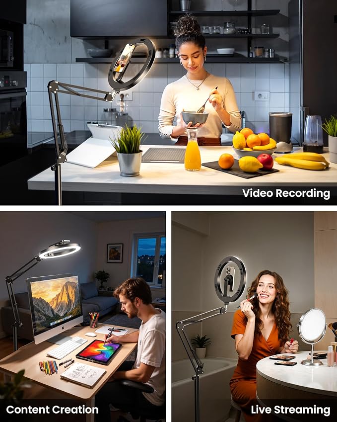 Magnetic Ring Light with Stand Tripod for iPhone – Evershop 10” Overhead Camera Mount, 70.8” Tall Adjustable Selfie Light with Phone Holder for Video Recording, Photography, Streaming - Image 5