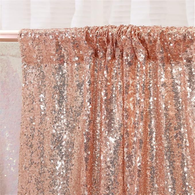2ft x 8ft Rose Gold Sequin Backdrop Curtains Photography 2 Panels for Party Decoration, Rose Gold - Image 4