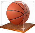 Clear Acrylic Basketball Display Case with Wood Base & Tee, Memorabilia Stand Cube Holder, Dust Protection Transparent Storage Box for Single Ball Souvenir Basketball Collections by Hxezoc