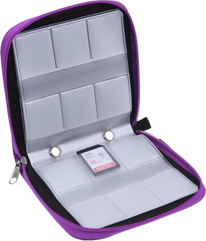 Eco-Fused Memory Card Case - Fits up to 44x SD, SDHC, Micro SD, Mini SD and 4X CF - Holder with 44 Slots (Purple / 44 Slots - 1 Pack) by Eco-Fused