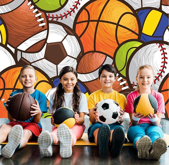 10x8ft Sports Backdrop Kids Sports Theme Birthday Baby Shower Party Photography Background Cartoon Basketball Football Baseball Decorations Banner Kids Portraits Photo Studio Props - Image 3