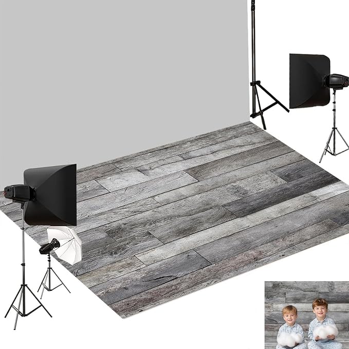 Kate Gray Plank Photography Floor Mat Rubber Photo Studio Floor Backdrop | Natural Timber Wooden Planks Non-Slip Floor Drop For Rustic Newborn, Kids, Portrait, Food, Crafts, Product Photography 8x5ft by KateBackdropforPhotography