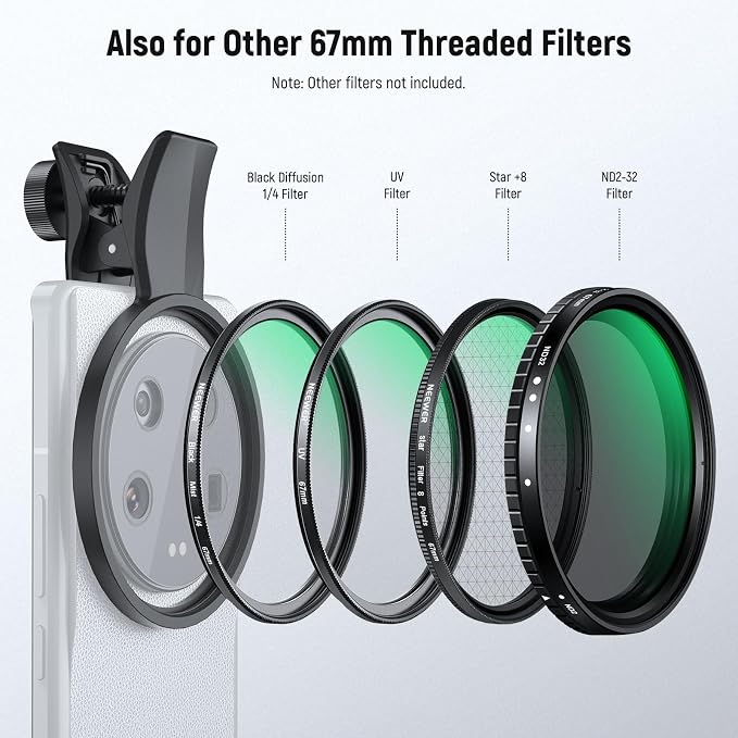 NEEWER 67mm 7 Pack ND Filter Set Compatible with Android Samsung Google Pixel Huawei Xiaomi Clip On CPL+ ND32 + Starlight + GND (Red/Orange/Yellow/Blue) Camera Lens Photography Accessories Kit, FL-P11 - Image 8