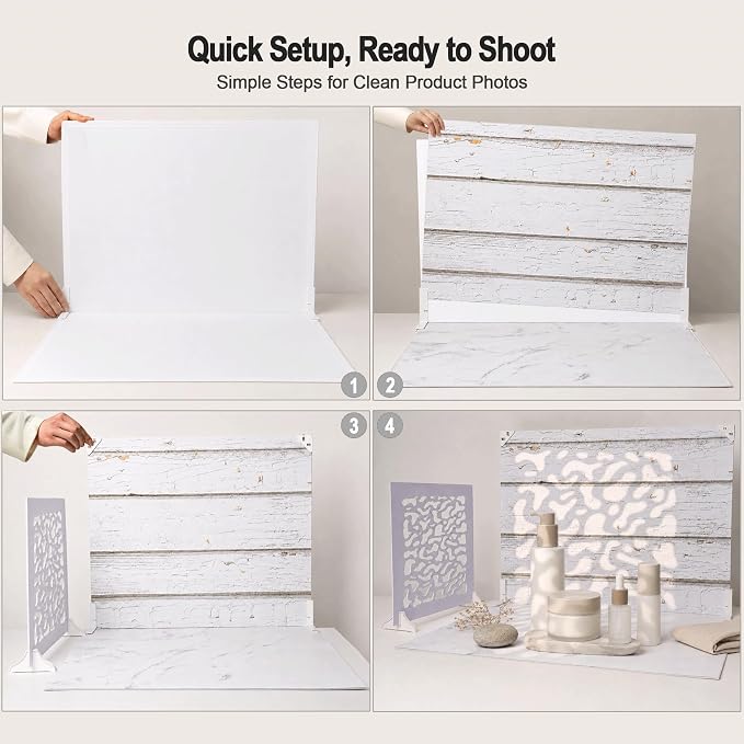 Photo Backdrop for Product Photography, 23 x 17.5 in Tabletop Kit | 11 Double-Sided Large Tabletop Backgrounds with 4 Shadow Props for Food Photography, Small & Medium Products and UGC Content - Image 9