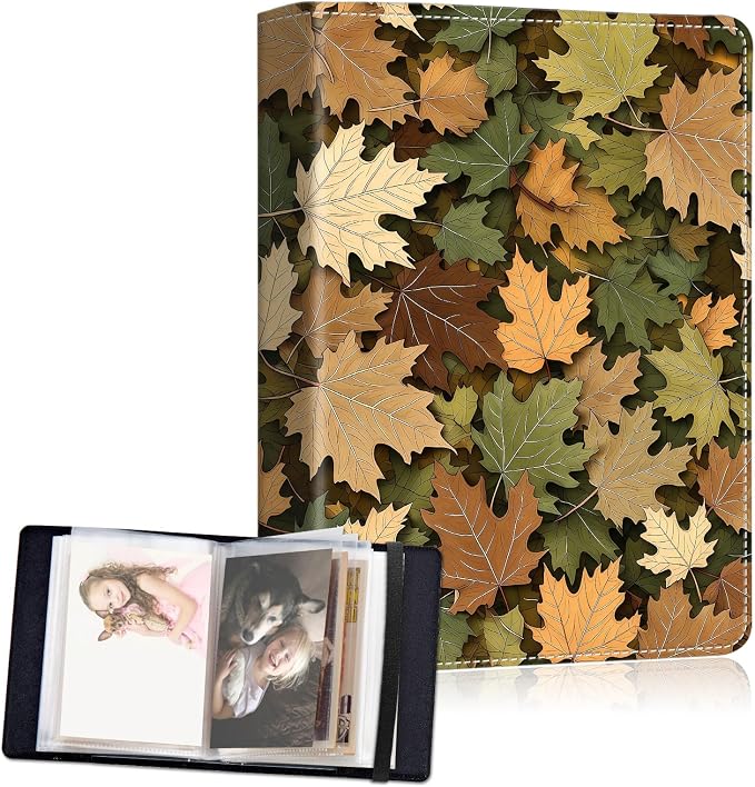Small Photo Album 4x6, 60 Pockets Holds 120 Photos, Slip-in Pocket Photo Album with Black Elastic Band for Family Wedding Baby Travel Pictures, Maple Leaf by Unknown