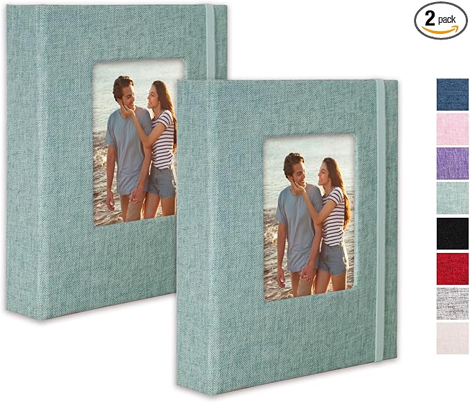 Small Photo Album 5x7, Pack of 2 Linen Picture Book, Each Mini 26-Page Album Holds 52 Photos, Art Presentation Folder for Postcards & Picture Storage by CHERRICH