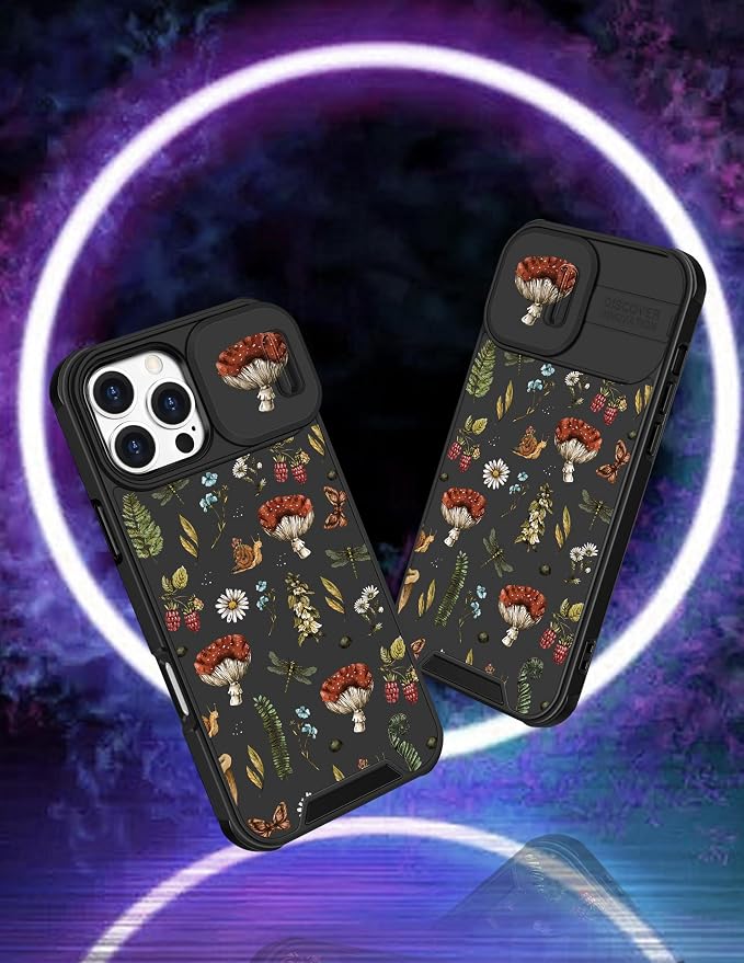 for iPhone 16 Pro Max Case - Women Cute Phone Cover Girly Pretty Unique Aesthetic Design Slide Camera Cover Protective Case for Apple for iPhone 16 Pro Max,Mushroom Floral - Image 4