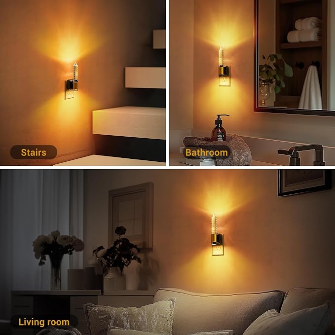 JandCase Night Light, Flameless Candle Amber Night Lights Plug into Wall | 2 Pack, Auto On/Off Light Sensor Crystal Dimmable LED Nightlight, 0-100LM Decorative nite Light for Adults Bathroom Hallway - Image 5
