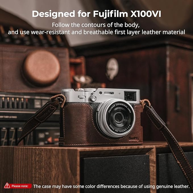 SMALLRIG Leather Half Case for FUJIFILM X100VI, Flip Cover, Shoulder Strap | Genuine Leather Material, Portable and Protecting (Brown) - Image 2