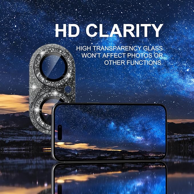 Choiche for iPhone 17 Camera Lens Protector, Glitter-Black | Bling Metal Camera Cover with 9H Tempered Glass Lens Screen Protector Accessories, Strong Adsorption, Case-Friendly - Image 5