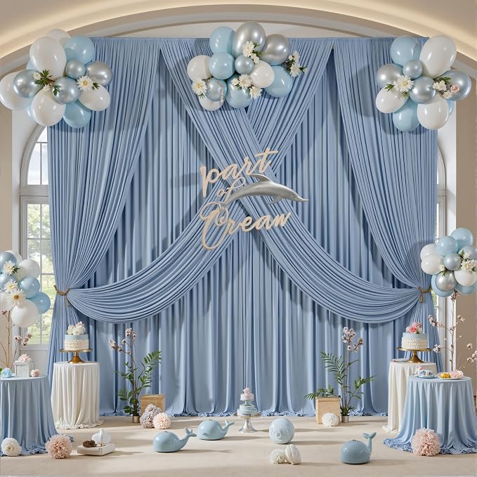 50x12 ft Dusty Blue Backdrop Curtains for Weddings, Birthdays and Photos | 10 Panels 5x12 ft, Wrinkle-Free Polyester Drapes, Washable, Ironable, 4 in Rod Pocket for Baby Showers Photography Background - Image 8