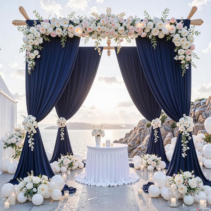 20 ft x 10 ft Wrinkle Free Navy Blue Backdrop Curtain for Parties,Polyester Photo Backdrop Drapes, Thick Background 4 Panels 5ft x 10ft for Baby Shower Wedding Birthday Party Backdrop Stand - Image 2