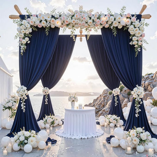 10 ft x 8 ft Wrinkle Free Navy Blue Backdrop Curtain for Parties,Polyester Photo Backdrop Drapes, Thick Background 2 Panels 5ft x 8ft for Baby Shower Wedding Birthday Party Backdrop Stand by Outpain