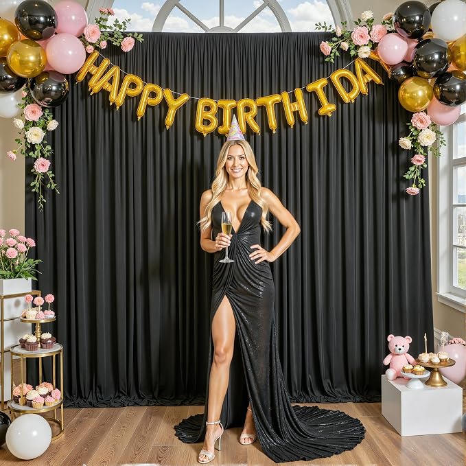 Black Backdrop Curtain for Parties Wrinkle Free Black Photo Curtains Backdrop Drapes Fabric Decoration for Birthday Party Wedding 5ft x 8ft,2 Panels - Image 9