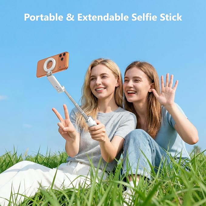 [3 in 1] Magnetic Phone Camera Shutter Grip, Extendable Selfie Stick & Tripod Portable for Magsafe iPhone & Android with Detachable Wireless Shutter Button Remote Control Ergonomic Handle - Black - Image 6