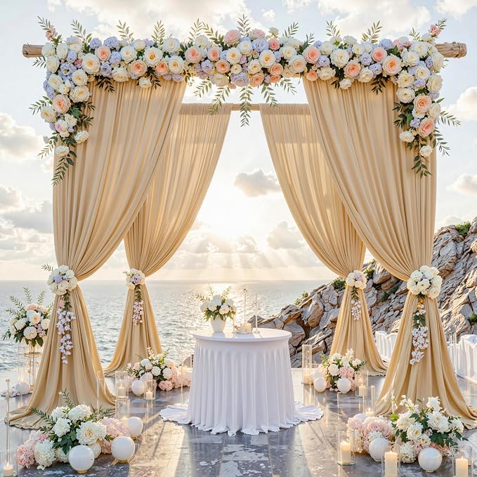 20 ft x 8 ft Thick Champagne Backdrop Curtain for Wedding Parties, 4 Panels 5 ft x 8 ft Wrinkle Free Polyester Champagne Photography Backdrop Drapes, Birthday Party Home Decoration Supplies - Image 2