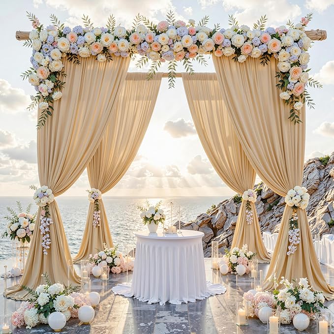 50 ft x 10 ft Wrinkle Free Champagne Backdrop Curtain for Parties, 10 Panels 10ft Polyester Champagne Photo Backdrop Drapes for Graduation Birthday Wedding Party Stage Curtains - Image 2