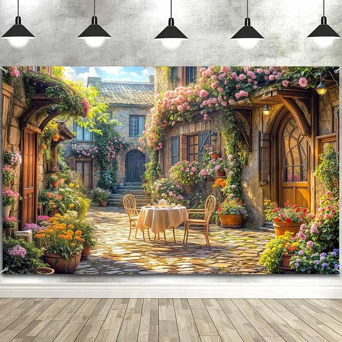 7X5ft Italian Theme Backdrop Italy Town Street Backdrop for Photography, Europe Village Town Landscape Photography Background Garden Tea Party Barnner Photo Studio Props, Color-2 - Image 5