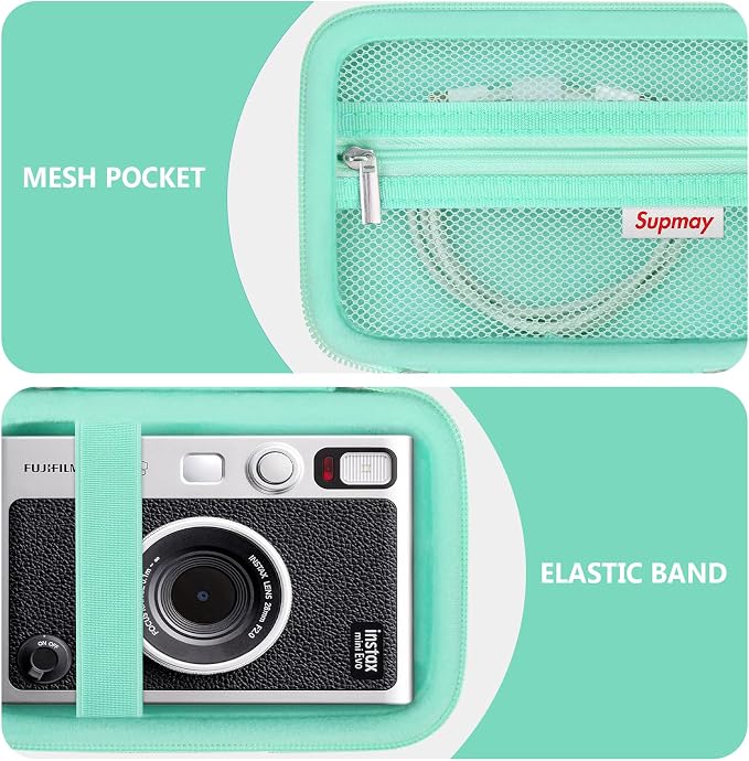 Carrying Case Compatible with Fujifilm Instax Mini EVO Instant Camera, INSTAX MINI EVO Camera Storage Holder Travel Bag with Mesh Pocket for Photos, USB Cables, Film, Green - Image 4