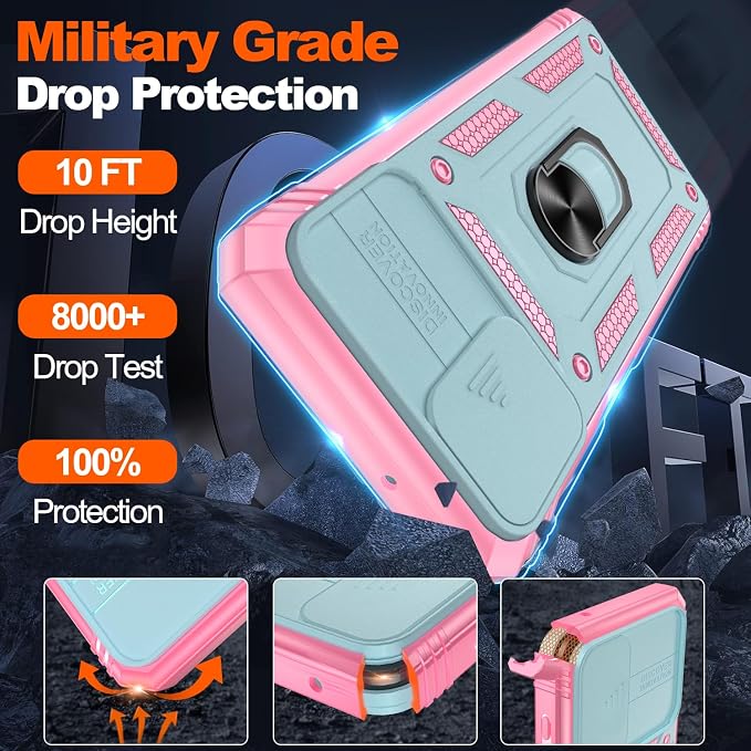 Gritup for Galaxy A12 Phone Case Military-Grade Shockproof with Kickstand | with 2 PCS Screen Protector, Slide Camera Cover, Heavy Duty Outdoor Protection Funda para Galaxy A 12 Cover-Green+Pink - Image 2