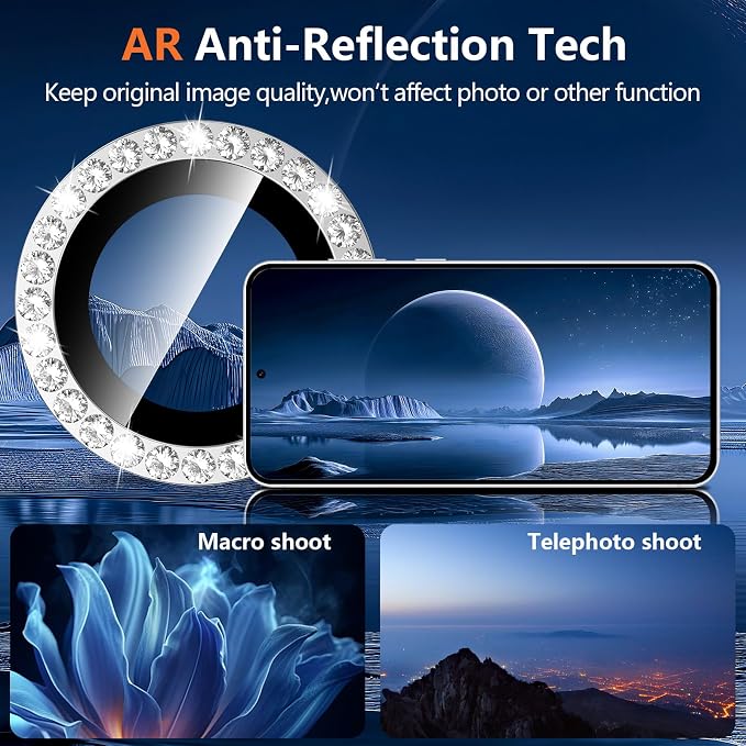 for Samsung Galaxy S25 FE Camera Lens Protector, Individual Metal Ring Tempered Glass Lens Cover, [Strong Adsorption] Scratch Resistant Ultra-Thin HD Clear Lens Cover, 1 Set-Slivery Diamond - Image 3