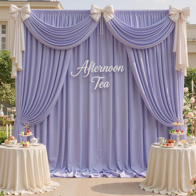 10x8 ft Wrinkle Free Lavender Light Purple Backdrop Curtain Drapes, Polyester Wedding Curtains Party Background for Baby Shower Birthday Parties - Image 4