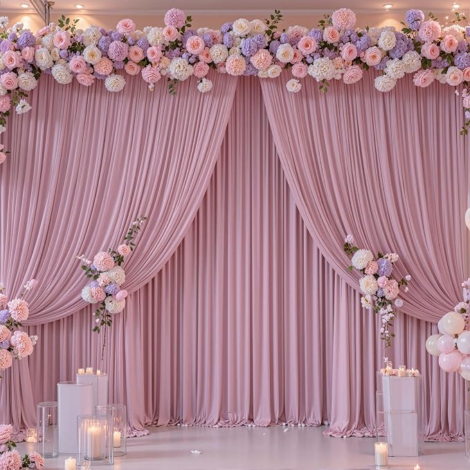 8 Panels Dusty Pink Backdrop Curtain for Wedding Parties Wrinkle Free Pink Photo Curtains Backdrop Drapes Fabric Decoration for Birthday Party Baby Shower 40ft(W) x 10ft(H) - Image 9