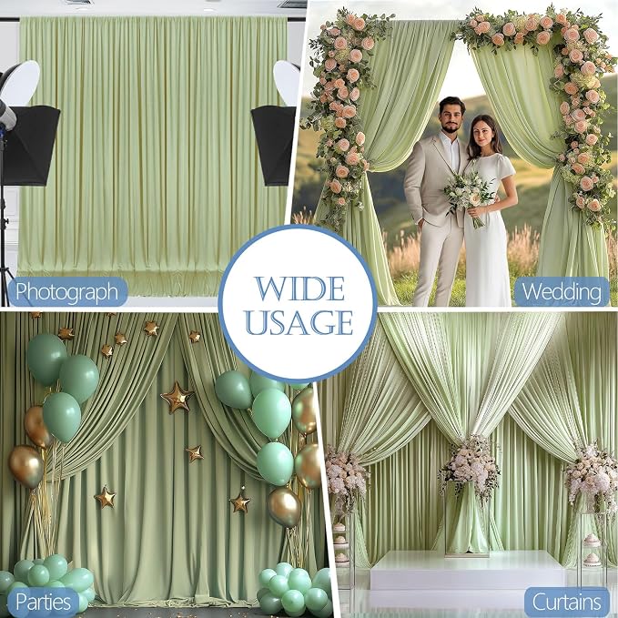 ESGOTBME 20x10ft Wrinkle Free Sage Green Backdrop Curtain for Parties Soft Fabric Drapes Wedding Curtain Backdrop for Birthday Party Decorations Background for Photography 5x10ft, 4 Panels - Image 5