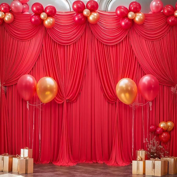 Red Backdrop Curtains 4 Panels-Wrinkle-Free Polyester Photography Drapes Party Photo Backgrounds for Wedding Christmas Photo Backdrops- 16 X10FT (Red) - Image 7