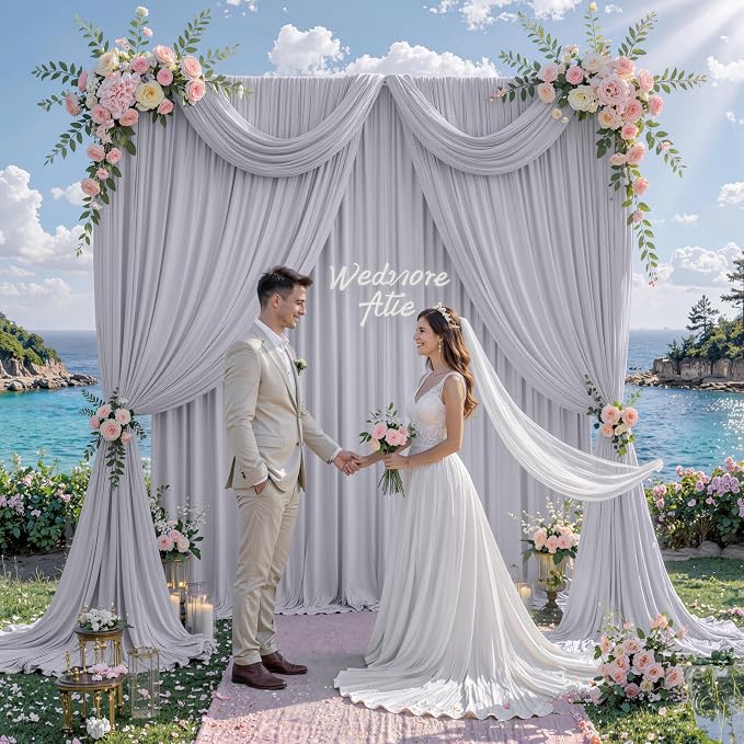 10 ft x 10 ft Wrinkle Free Silver Backdrop Curtain for Parties, Polyester Silver Grey Backdrop Drapes 2 Panels 5x10ft for Baby Shower Photoshoot Engagement Wedding Birthday Photography Background - Image 5