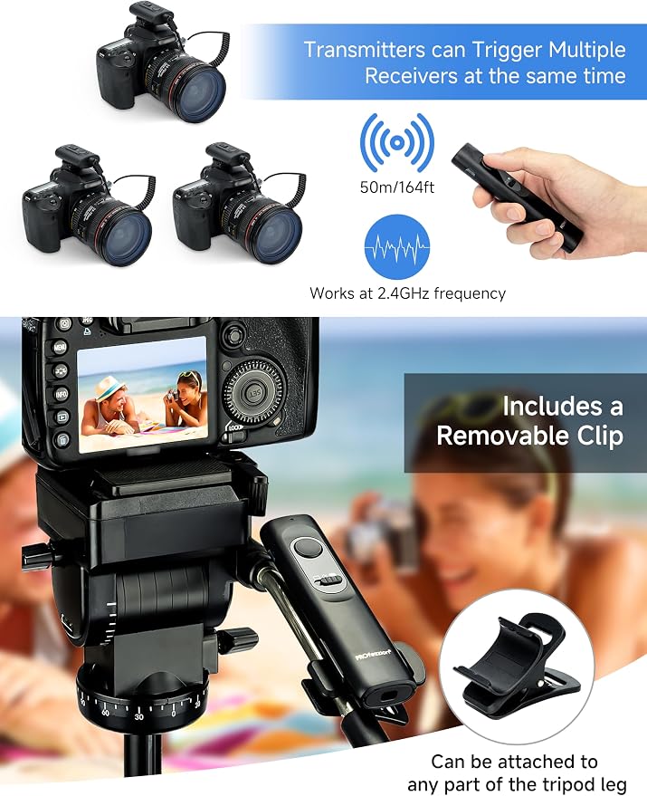 PROfezzion 164ft Remote Shutter Release Wireless for Select Canon Cameras | for Canon EOS R5 R3 R1 5D Mark IV III II 6D Mark II 7D Mark II 5Ds R 1Dx Mark III II, AAA Battery, Tripod Clip - Image 5