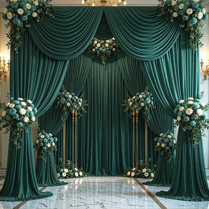 4 Panels Hunter Green Backdrop Curtains for Wedding Party Wrinkle Free Backdrops Curtain Drapes Fabric Decorations Photo Back Drop Cloth for Baby Shower Photography Stage Reception 20ft(W) x 12ft(H) - Image 3
