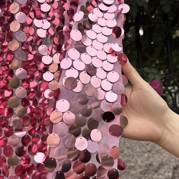 Rose Pink Large Sequin Backdrop, 4x10 Ft, 2 Panels | Large 18mm Sequins , Glitter Payatte Sequin Photobooth Props for Home Decor Accent, Party, Birthday - Image 3