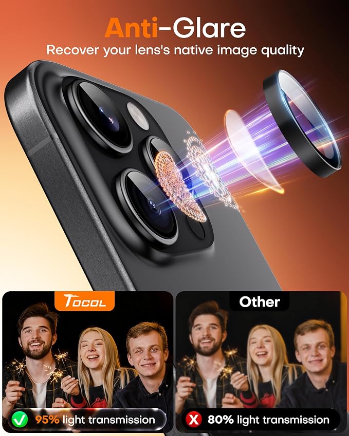 TOCOL for 2 Pack iPhone 14 Pro Max Camera Lens Protector/iPhone 14 Pro Camera Lens Protector Tempered Glass HD Individual Scratch Resistant Cover Accessories Case Friendly（Black） - Image 6