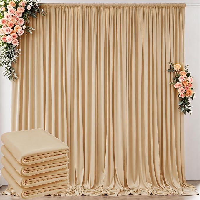 20 ft x 10 ft Wrinkle Free Champagne Backdrop Curtain for Parties, 4 Panels 10ft Polyester Champagne Photo Backdrop Drapes for Graduation Birthday Wedding Party Stage Curtains by Outpain